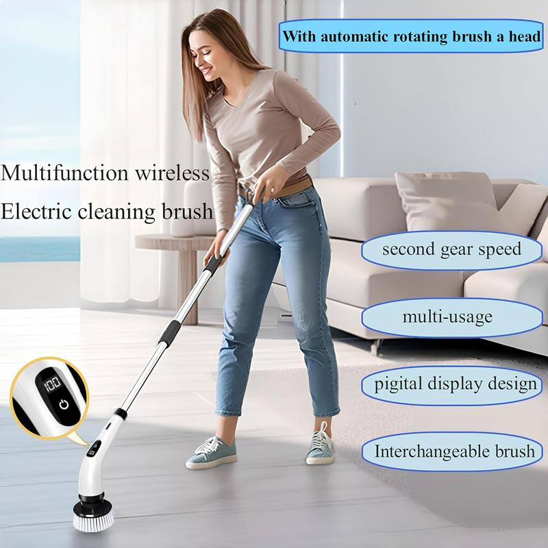 Electric Spin Scrubber Upgrade 9 in 1 Electric Cleaning Brush 420RPM Powerful Cleaning 1.5H Bathroom Scrubber Dual Speed with Extension Arm for Kitchen Car Tile Wall Floor Shower 3