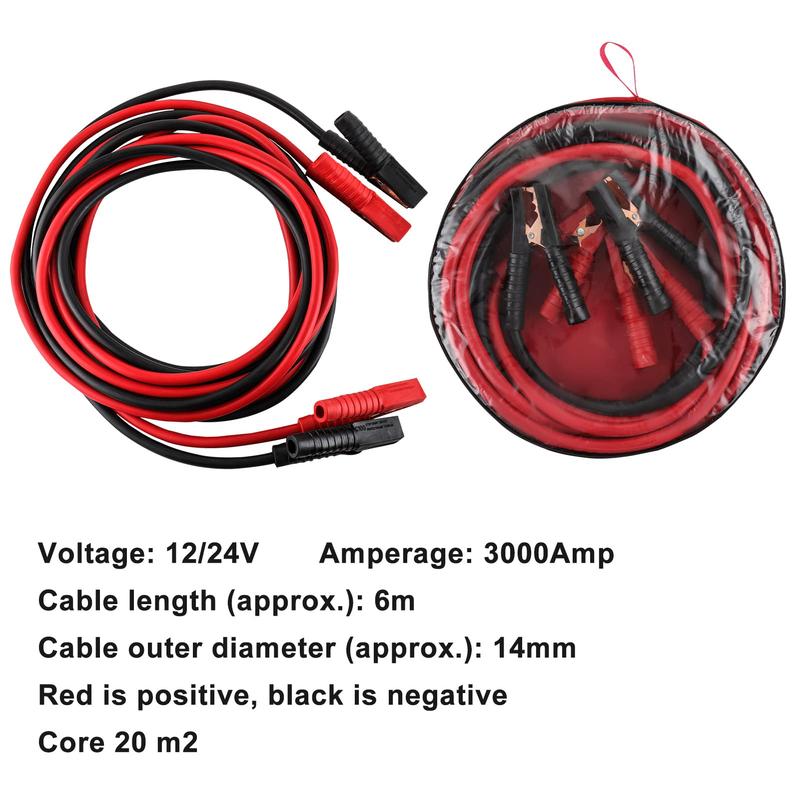 Holdfiturn 6M Booster Cables 3000Amp Heavy Duty Cars Jump Leads Professional Battery Start Cables Colour Coded Clamp Anti Tangle Leads Jump Start Leads for Cars Vans 1