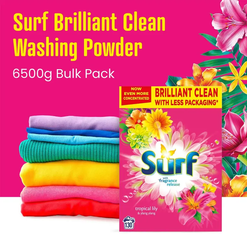 Surf Brilliant Household Clean Washing Powder-Concentrated Formula-Uplifting Fragrance-Removes Tough Stains-Tropical Lilly With Ylang Ylang-6500g-130 Washes 1