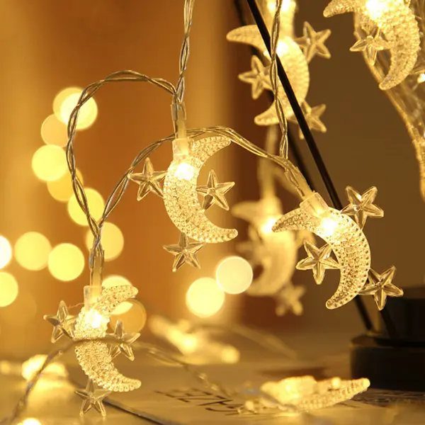 Ramadan Moon & Star LED String Lights – Eid Mubarak Decor | Warm Fairy Lights for Home, Party, Indoor & Outdoor | Festive Hanging Lights for Ramadan & Islamic Celebrations Ornaments Decoration