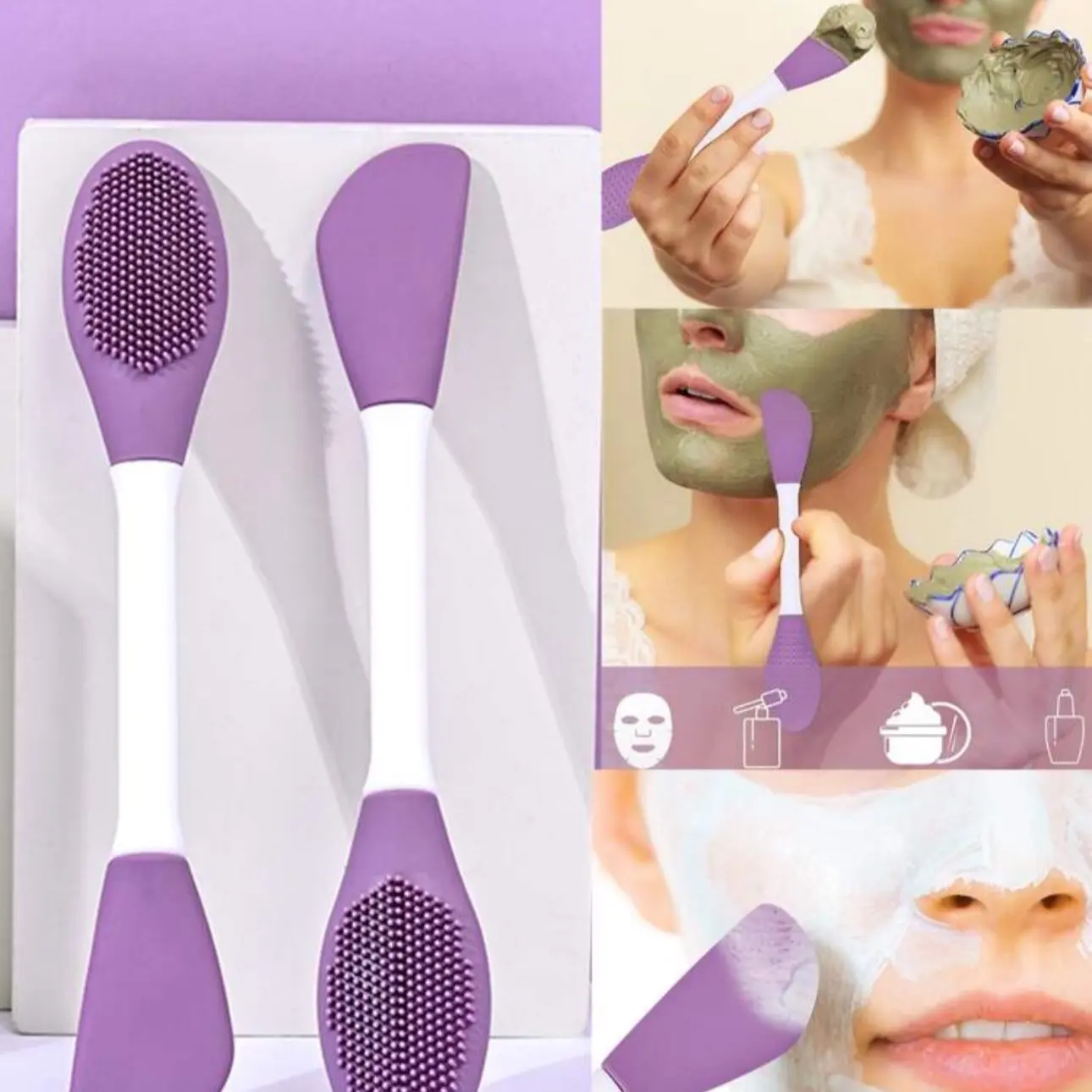 Dual-head Silicone Facial Mask Brush for Massaging, and Applying Various Facial Masks - Skincare Comfort