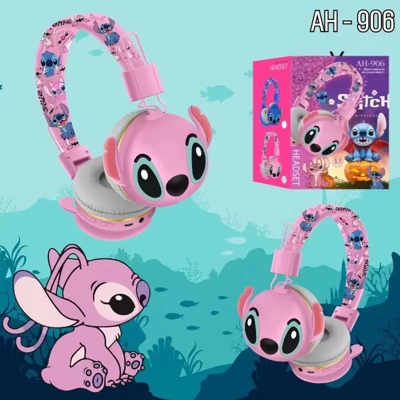 AH-906 Stitch Cartoon Headphones Foldable Heavy Bass Children Student Head Cover Bluetooth Headphones 1