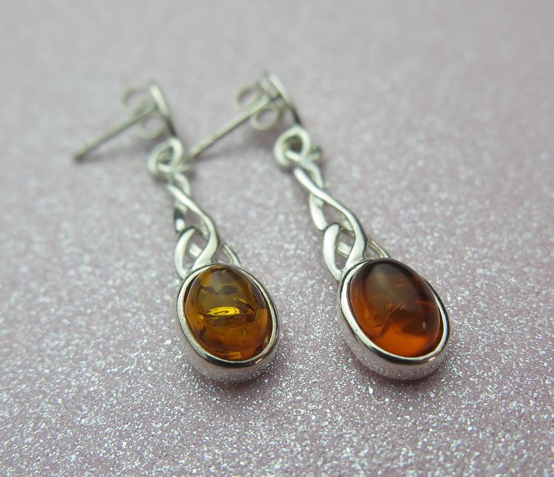 Sterling Silver Genuine Cognac Amber Celtic Triquetra Love Knot Earrings 0