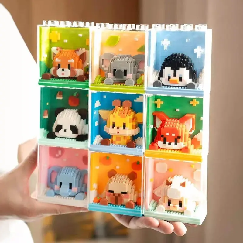 Cute Animal Design Micro Model Building Block, 1 Box Mini Animal Micro Model Building Block with Display Box, City Cartoon Animal Diamond Bricks Toy, Valentine's Day Gift, Gift for Her, Men's Gift
