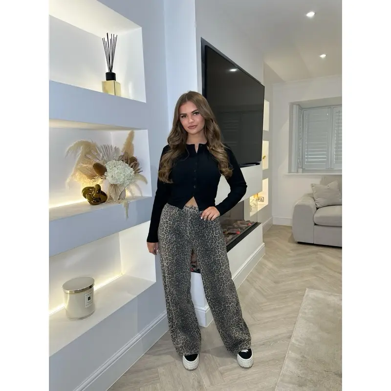 Leopard Print Straight Leg Jeans 0
