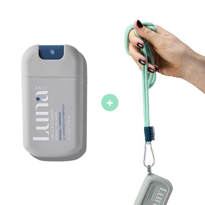 The Everywhere Spray-To-Wipe Mini + Lanyard Set - Full body cleansing spray. Powered by our [THERMA-BIOME+] complex: thermal water, prebiotics & vitamins. Go hands free with our lanyard for travel, festivals, summer trips & everywhere else. 0