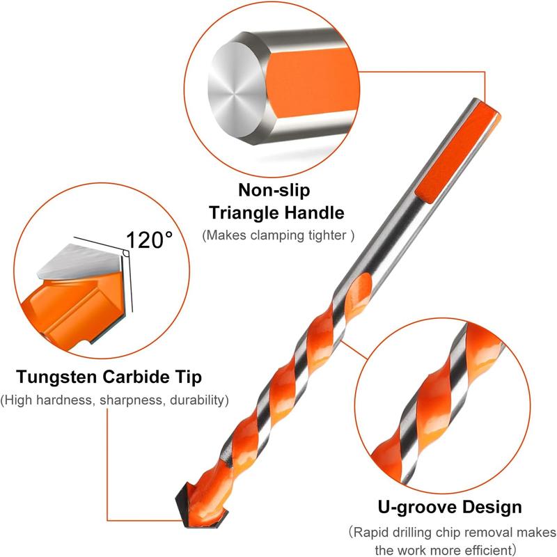 7PCS Professional Masonry Drill Tungsten Carbide Tip Drill Bits, Tile Drill Bits Set, Industrial Strength Tile Drill Bits Set for Tile/Brick/Plastic/Cement/Wood/Glass/ETC (3 4 5 6 8 10 12mm) 1