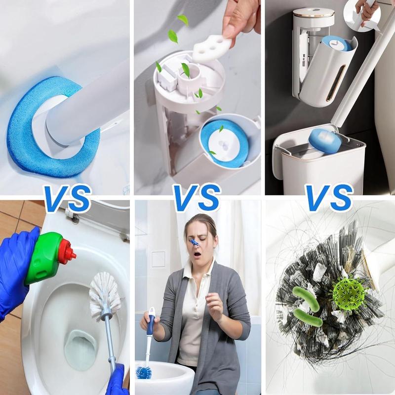 Hanging Toilet Brush, Toilet Brush Holder, Cleaning System, Bathroom Accessory (16 Refill Heads with Base) 2