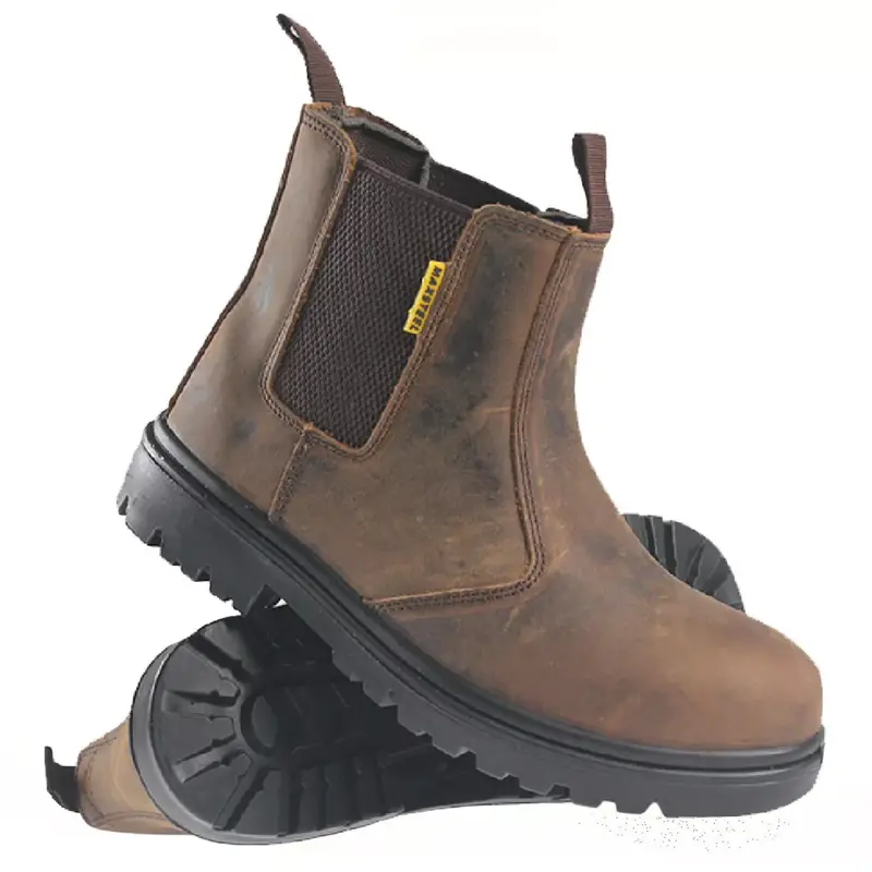 MENS LIGHTWEIGHT LEATHER DEALER SLIP ON STEEL SAFETY CHELSEA WORK BOOTS SHOES Slip on workboots 0