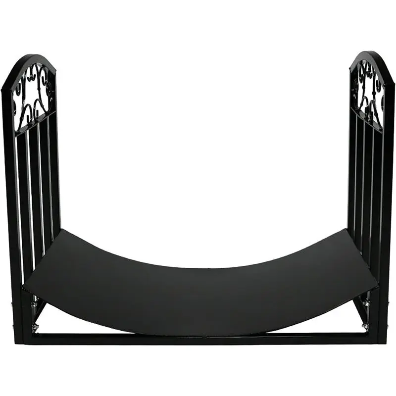 61 cm Firewood Log Storage Rack - Indoor/Outdoor Log Rack Black Powder-Coated Steel Decorative Fireplace Log Holder Metal Organiser Accessory Wooden 1