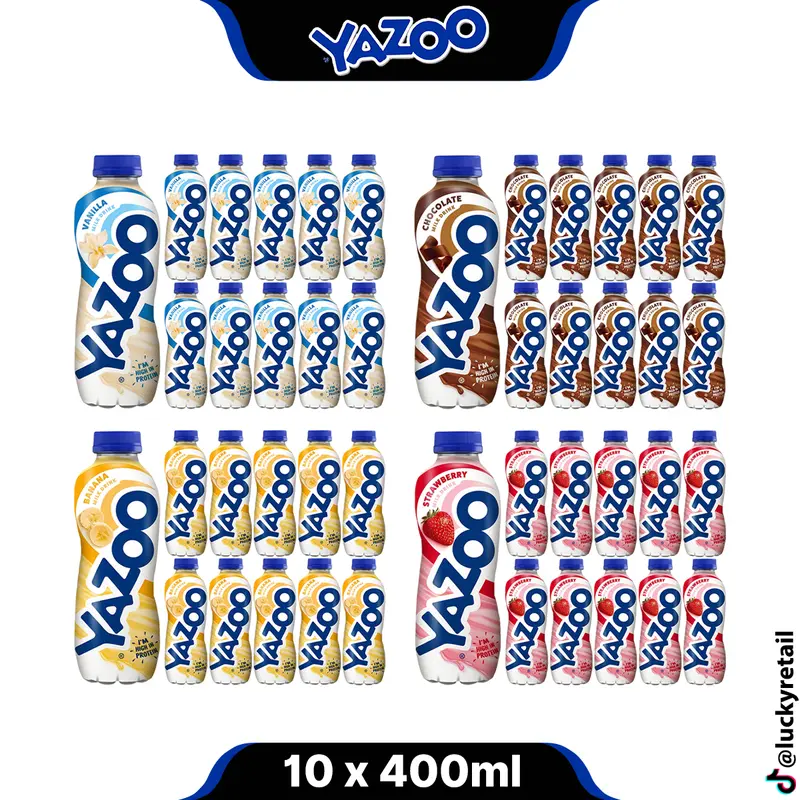 Yazoo Milkshake Drink - 10 x 400ml Pack | High Protein & Calcium Milk Beverage | Flavours: Vanilla, Chocolate, Banana & Strawberry 0