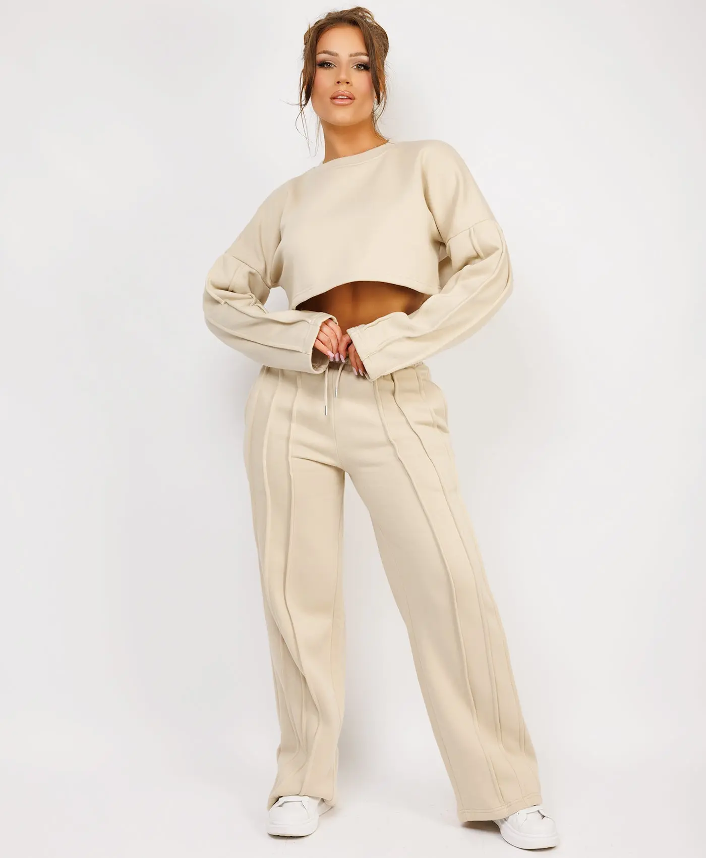 Lexi Fashion Womens Ladies Soft Fleeced Pintuck Seam Detail Joggers And Cropped Long Sleeve Sweatshirt Tracksuit Co Ord Loungewear Set UK Size Comfort Womenswear