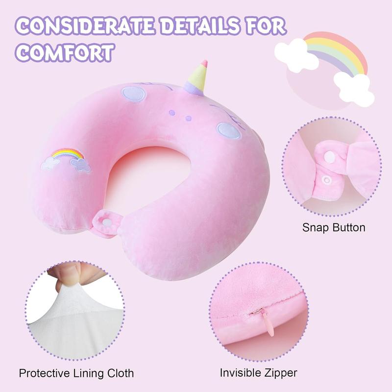 Cute Memory Foam Kids Travel Pillow with Sleep Mask - Animal Flight Pillow Head Rest Neck Support for Boys and Girls on Long Flights and Car Journeys 4