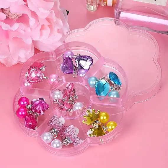 20-30 Pairs Kids Clip On Earrings for Girls Toddler No Pierced Princess Play Earrings Dress Up Jewelry Set Cute Bling Mermaid Butterfly Rainbow Flower Heart Clips Birthday Christmas Gifts 3