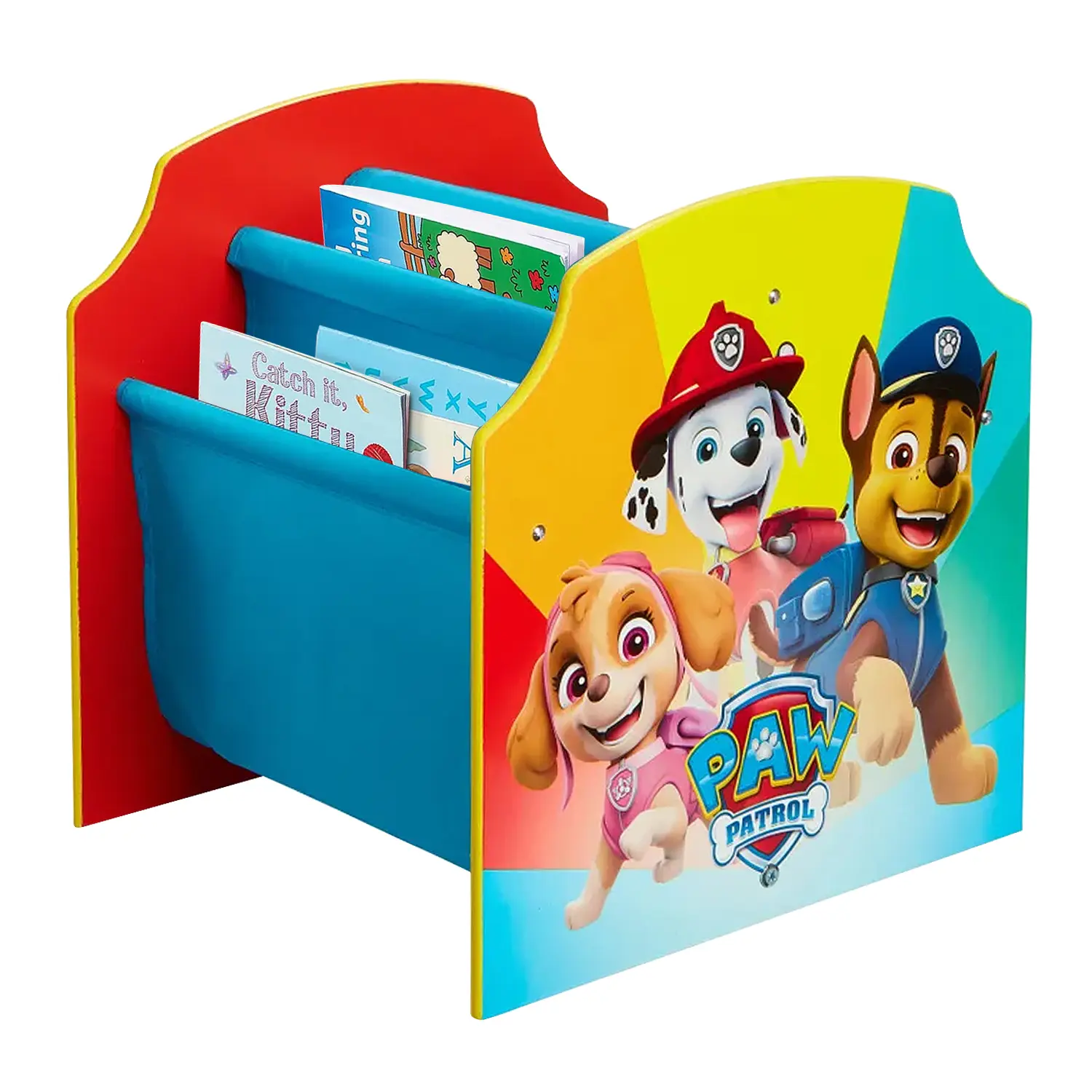 Kids Paw Patrol Sling Bookcase Unit with 4 Shelves, Children's Kids Wooden Furniture Book Shelf, Chase Skye Rocky Pawpatrol