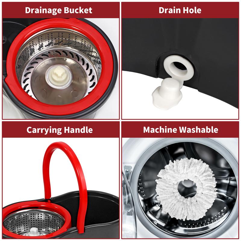 Vinsani Spinning Mop And Bucket Set Floor Cleaning Wet & Dry Rotating Cleaning Mop with 2 Microfibre Mop Heads Drain and Extendable Handle for Home Office (Spin Mop + Bucket + 2 Mop Heads Set) 2