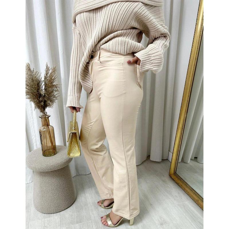 iKrush High Waisted Faux Leather Trouser i38437 High Waist   Regular Length    Workwear Partywear Plain Work Night Out 8