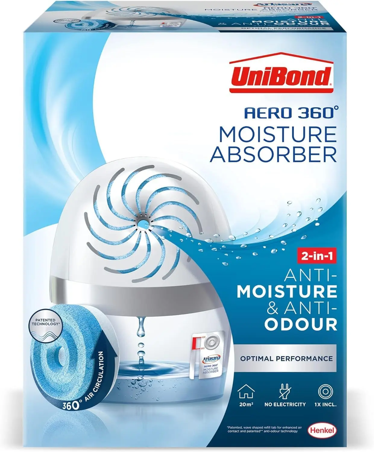 AERO 360º Moisture Absorber with Refill Tab, Ultra-Absorbent Dehumidifier for Rooms up to 20m²