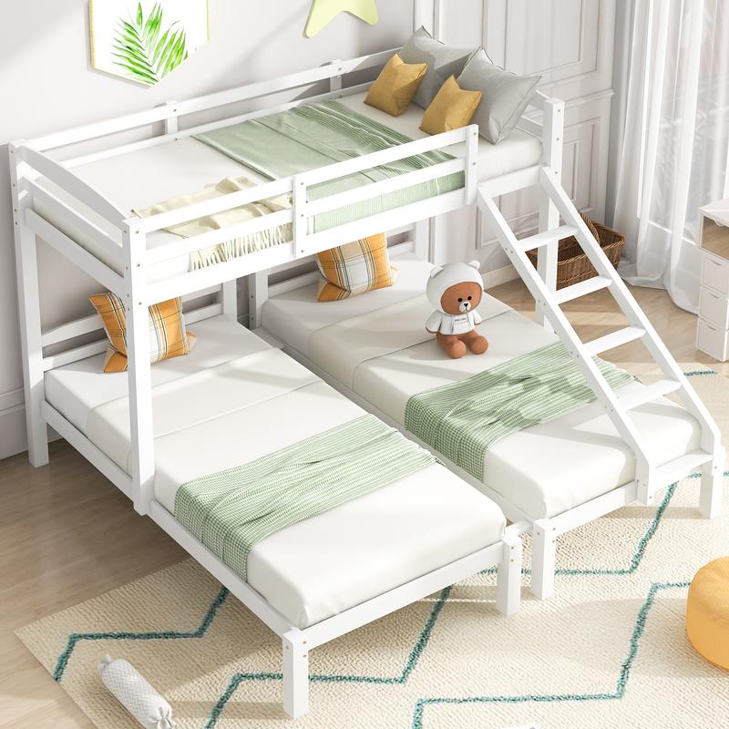 UK New Bed Loft Bunk Bed Triple Sleeper with Side Ladder for Children and Teens 3FT, White (90x190cm,90x200cm) 1