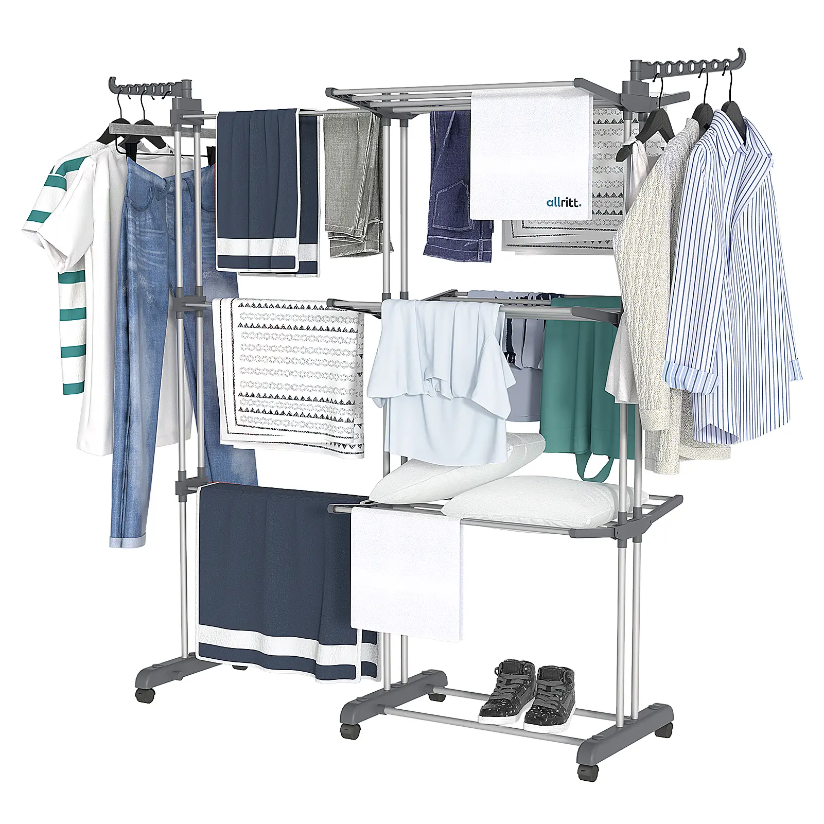 Airer Clothes Flodable Clothes Drying Rack 4 Tiers Large Laundry Rack with Wheels for Indoor Outdoor Use