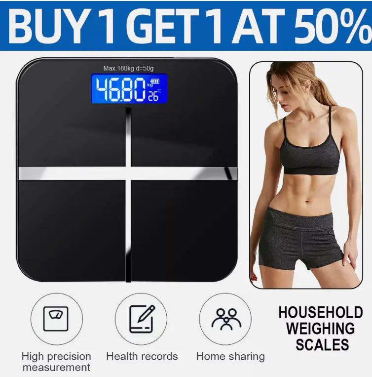 Digital Bathroom Scales 180KG Body Weight Weighing Scale LCD Electronic Black UK Healthcare