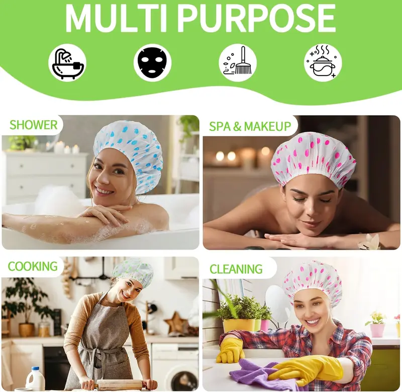 4 Pack Shower Caps for Women/Men, Light Weight Plastic Shower Caps for Women UK 30cm Width with Good Quality Elastic, Perfect for Use at Home, and Spa 3