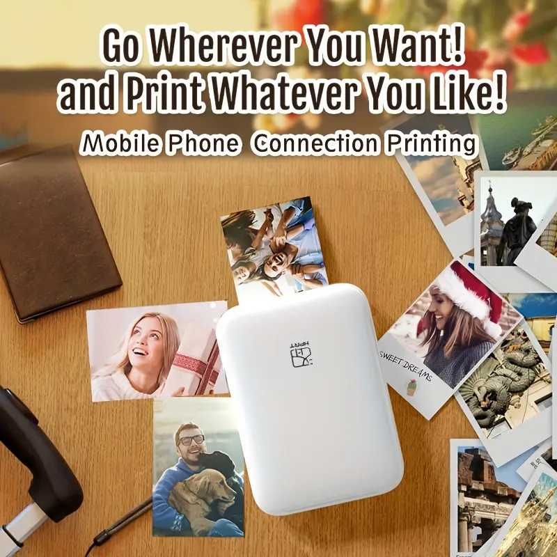 Wireless Mini Portable Photo Printer - Compact Pocket-Sized, ZINK Printing, Color HD Reproduction, Compatible with iOS/Android, Rechargeable Lithium Battery, USB Charging, Back Print Film, Thermal Technology - Perfect for Smartphone Direct Printing on-the