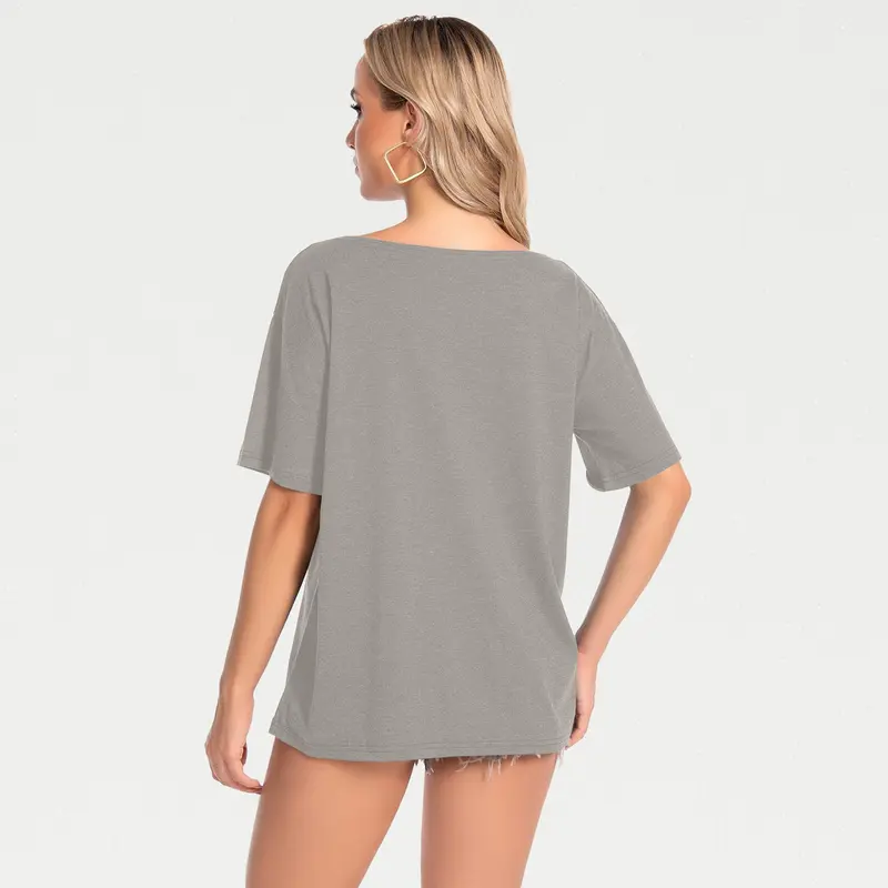New Womens Off Shoulder Plain Oversized Slash Neck Baggy Tee T-Shirt Top Comfortable Fit Sleeve Summer Womenswear Casual 4