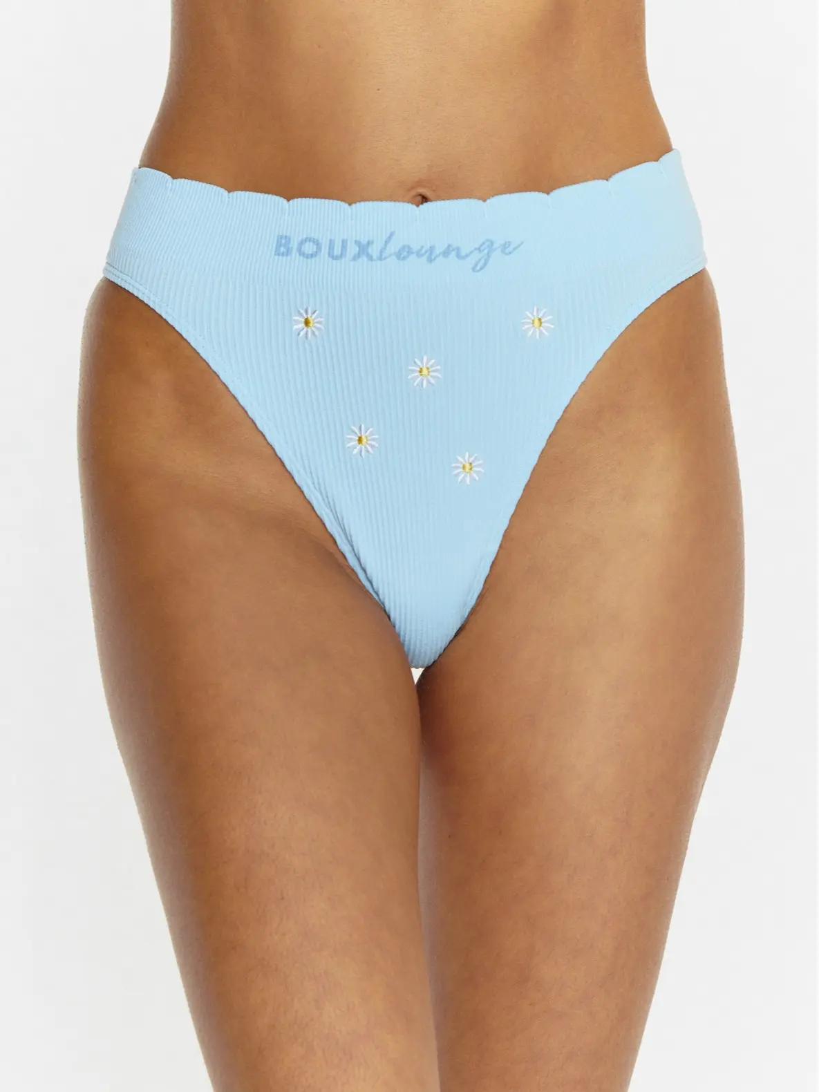 Ribbed Seamless Daisy Embroidered Thong Blue Mix