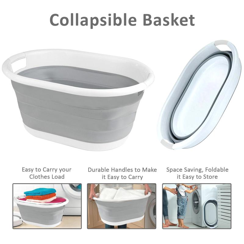 2 X Laundry Basket Pop Up Folding Collapsible Space Saving Cloth Washing Bin Plastic Organiser Silicone 5
