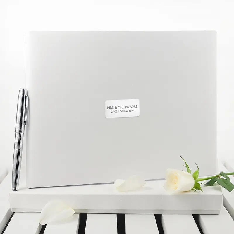 Personalised White Leather Wedding Guest Book 4