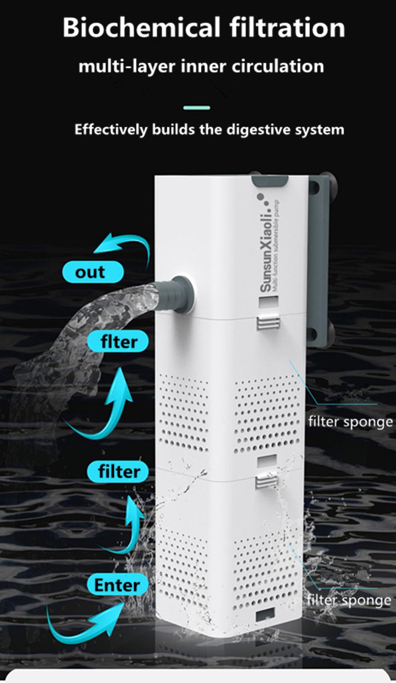Product Introduction of SUNSUN 3 in 1 Filter for Aquarium Fish Tank Filter Mini Fish Tank Filter Aquarium Oxygen Submersible Water Purifier 3