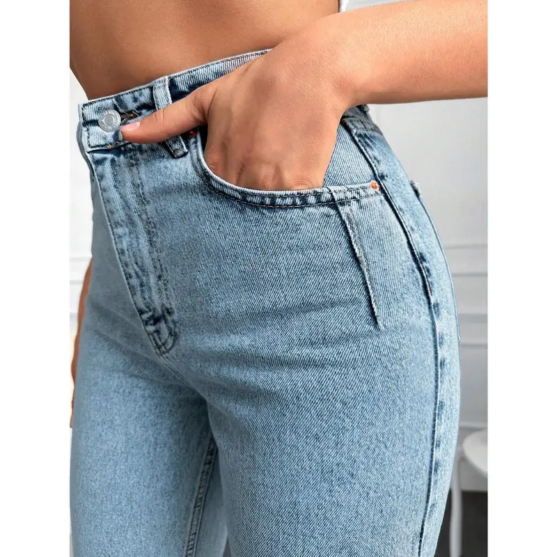 PETITE Women High-Waisted Pocketed Straight-Leg Casual Cropped Jeans Cotton Fit Womenswear Bottom 4