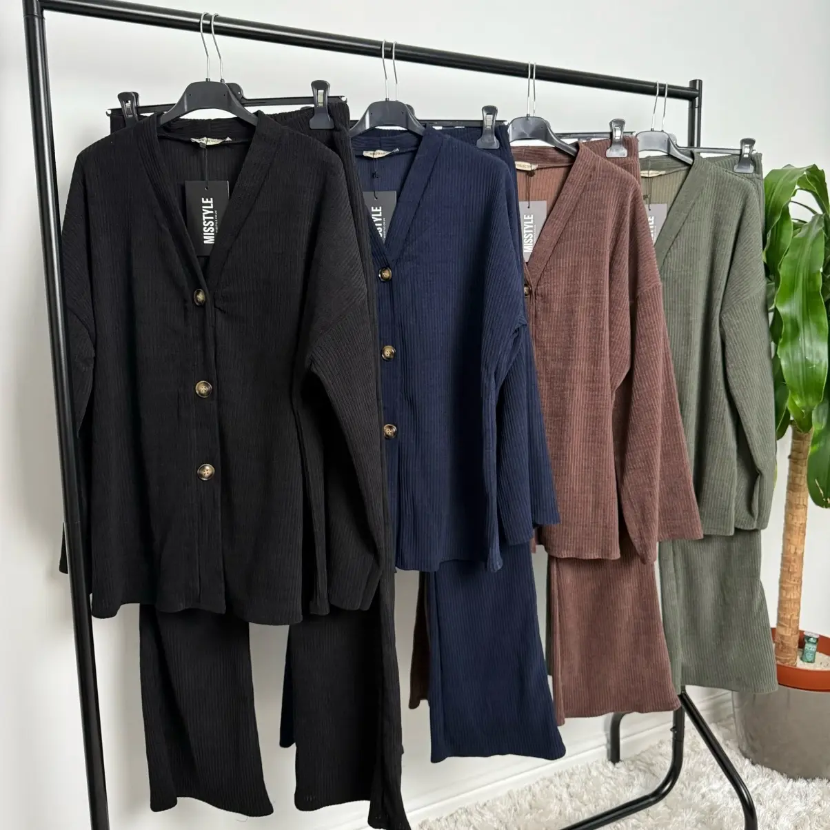 New Corduroy Coord Set Button Up Cardigan for Women With Fitted Flare Leg Trousers - Autumn Winter - Womenswear
