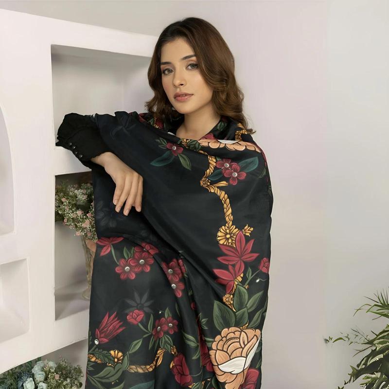 3 Pcs Dyed Twill Linen with Digital Printed Pashmina Shawl | Winter Collection | SIMRANS 1