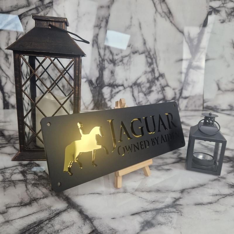 Gold Mirror and Black Horse Stable Name Sign Personalised just for you! 7