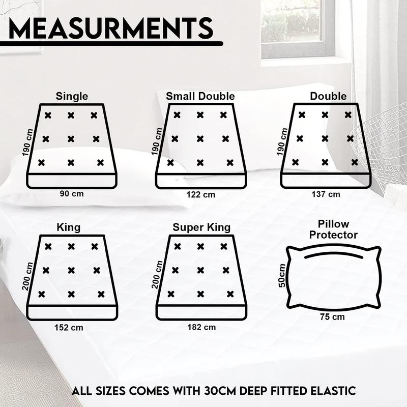 Waterproof Mattress Protector Pad with Extra Deep 30cm Pockets for Secure Fit,Microfiber Material Hypoallergenic, Noiseless,Super Soft Matress Protector Wrinkle Free, Machine Washable Mattress Cover  White. Single,4Ft/Small Double,Double,King,Super King 8