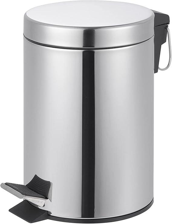 Essentials Round Stainless Steel Pedal Bin 3L Dustbin Size 26x17cm for Kitchen and bathroom, Chrome, 3 Litre 3