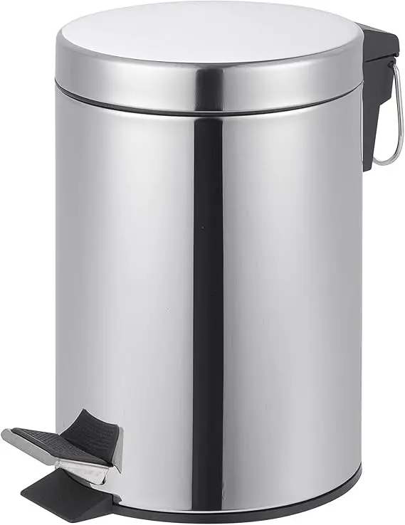 Essentials Round Stainless Steel Pedal Bin 3L Dustbin Size 26x17cm for Kitchen and bathroom, Chrome, 3 Litre 3
