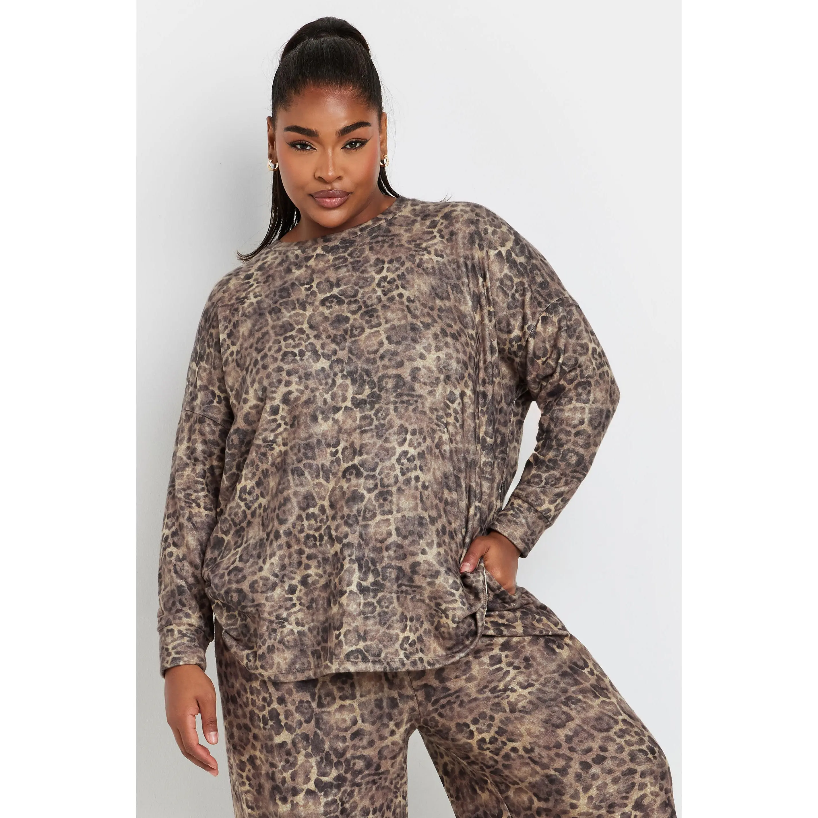 YOURS Curve Natural Brown Leopard Print Jumper