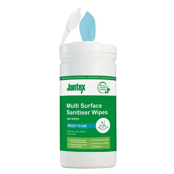 Jantex Green Surface Sanitiser Wipes Starter Tub 200mm (200 pack) Household Cleaners