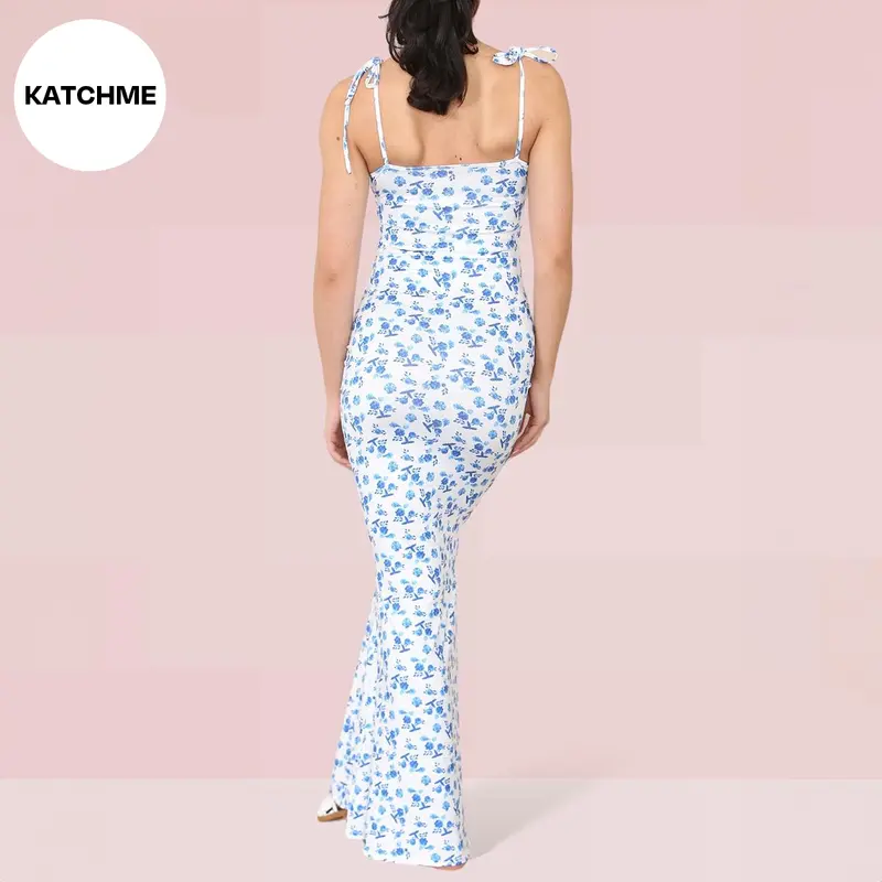 KatchMe Fresh Womenswear Adjustable Strap Floral Print Tie-Up Slinky Maxi Dress,Summer Mermaid Tail Dresses for Women,Birthday Outfits,Womenswear 6