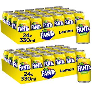 Fanta Lemon Can 330ml  -Pack of 48 - Multi Pack, Sweet & tangy carbonated beverage, soda, Soft Drink