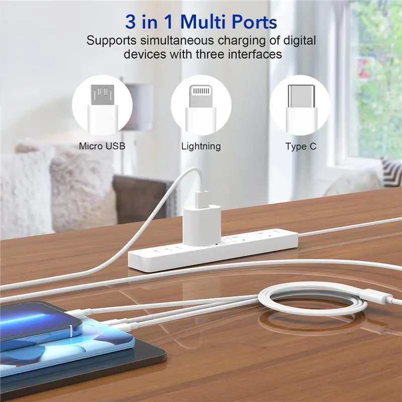 Multi Charger Cable, 2Pack 2M Multi Charging Cable Phone Charger Cables with Micro USB Type C Lightning Cable Connector for iPhone, iPad, HTC, LG, Samsung Galaxy, Huawei, Android Smartphones and More  Devices Mobile Durable Electronic Cellphone 4