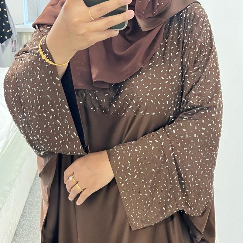Halima Butterfly Satin Kaftan Abaya with attached Belt inside and matching hijab 5