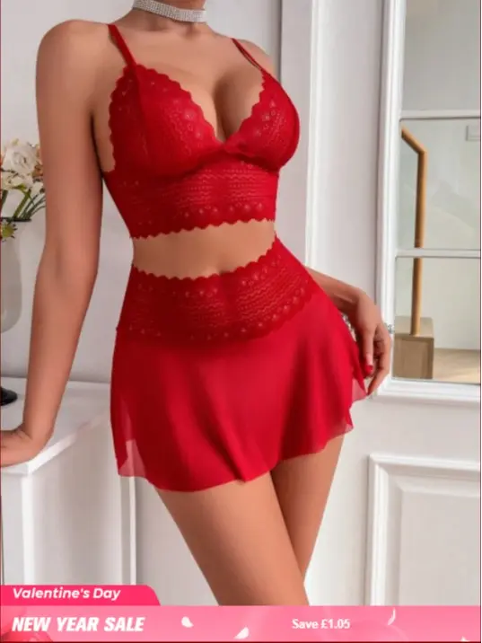 Valentine's Romance: Wireless & Mesh 2-Piece – Feel Sexy & Confident in Luxury Women's Wear Comfort Womenswear Basic Minimalist romantic premium spicy outfit lace lingerie set super Black 1
