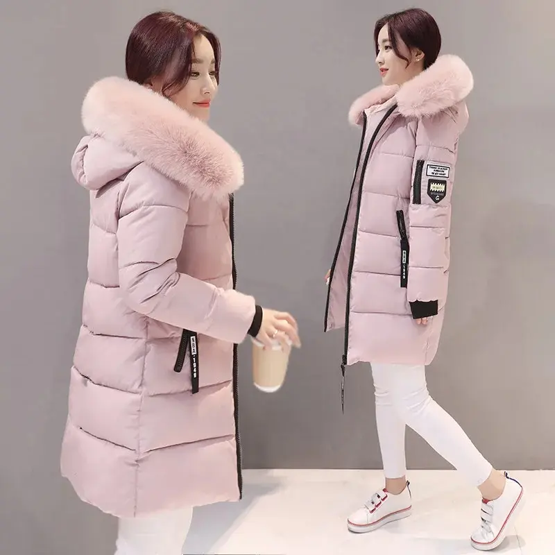 New Winter Women Parka Coats Cotton Casual Fur Neckline Long Hooded Jackets Thick Warm Slim-fit Jacket Female Overcoat Clothes Womenswear Tops
