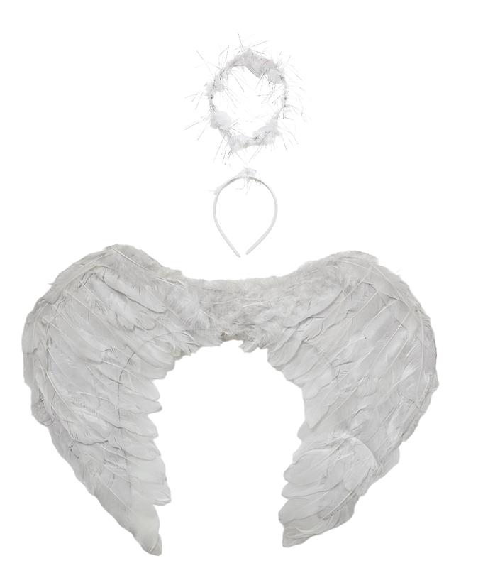 White Feather Wings with Angel Halo - Ladies' and Girls' Halloween Spooky Fairytale Princess Fancy Dress Party Costume 2