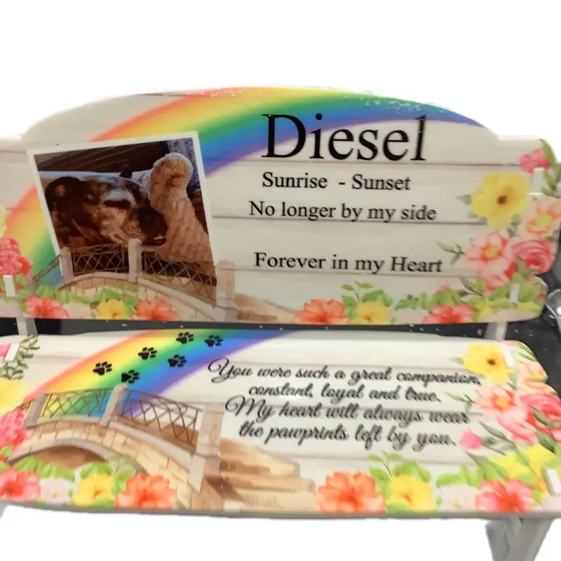 Pet memorial rainbow bench keepsake 0