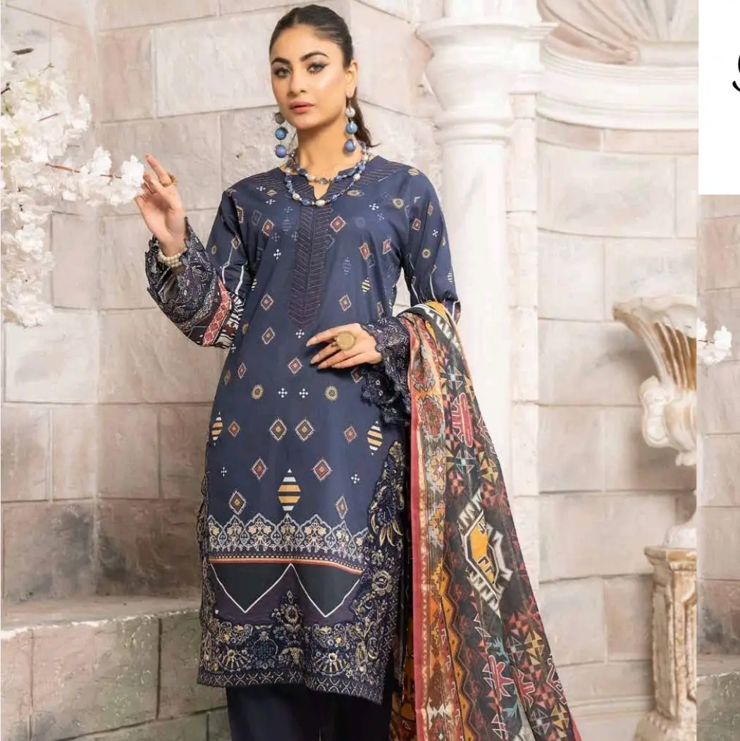 New Airjet Digital Print Lawn Summer 3 Piece Suit by Munira Designer with Diamond Print Chiffon Dupatta Pakistani Desi Womenswear Fashion